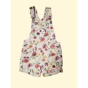 Little Girls Sz 3T Jordache Floral Denim Shortalls One Piece Pink & White
